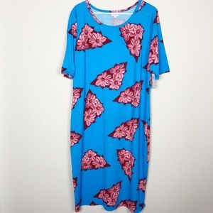 NWT LulaRoe Julia Dress Bright Blue Pink Floral